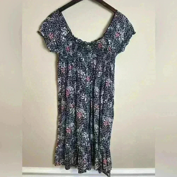 Free Preople Peasant Babydoll Floral Mini Press Black M - Picture 7 of 9